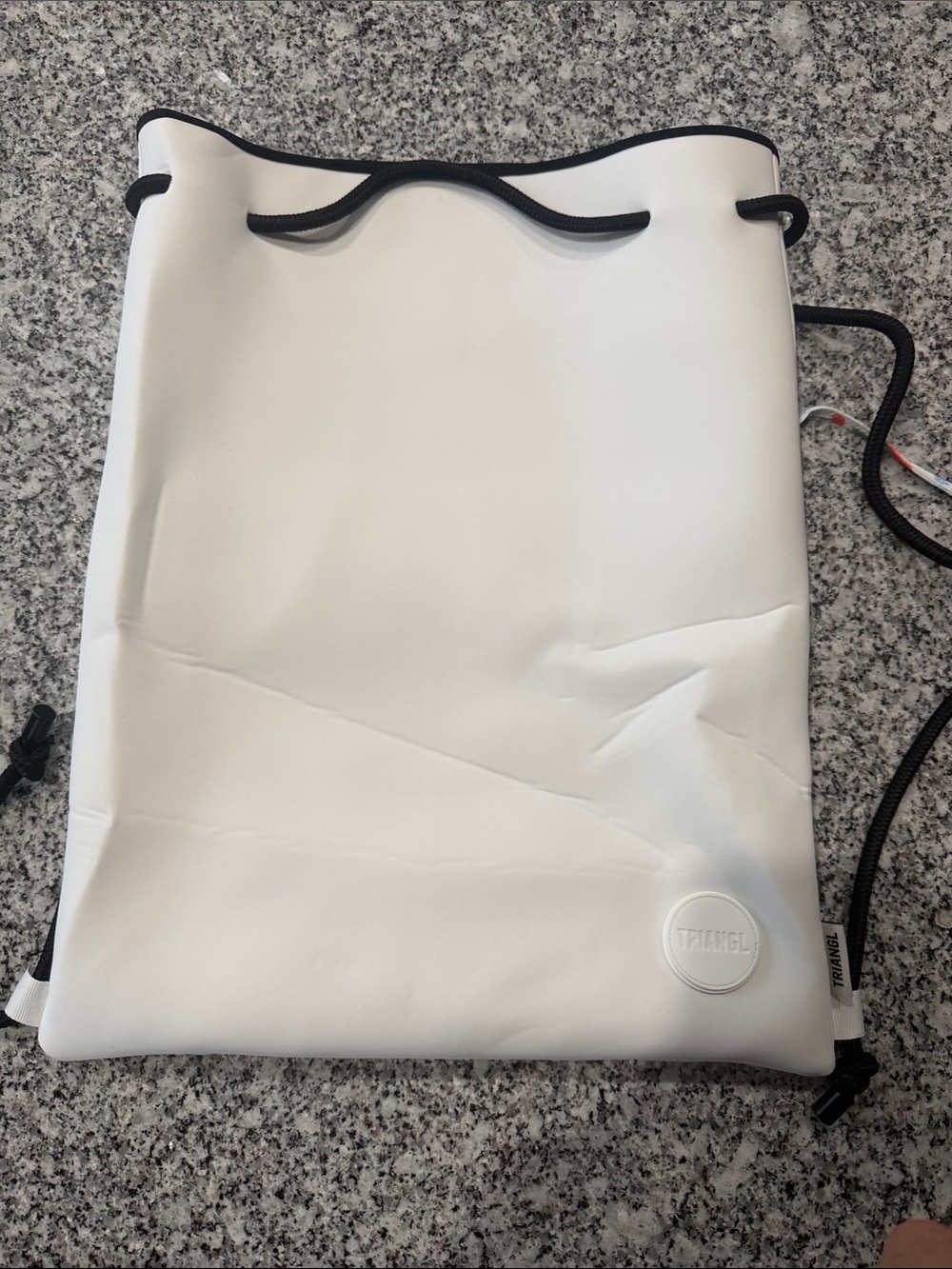 triangl swimwear White Drawstring Neoprene Backpack with Black Trim